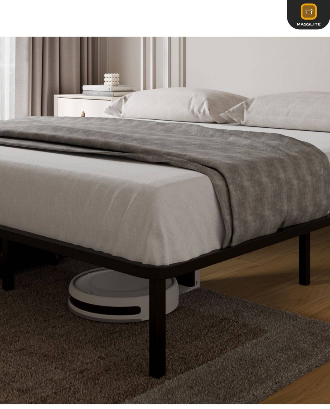 Кровать MassLite АМ-1000131 двуспальная, 160x200 см (без матраса, без подъёмного механизма) черный купить,NaN