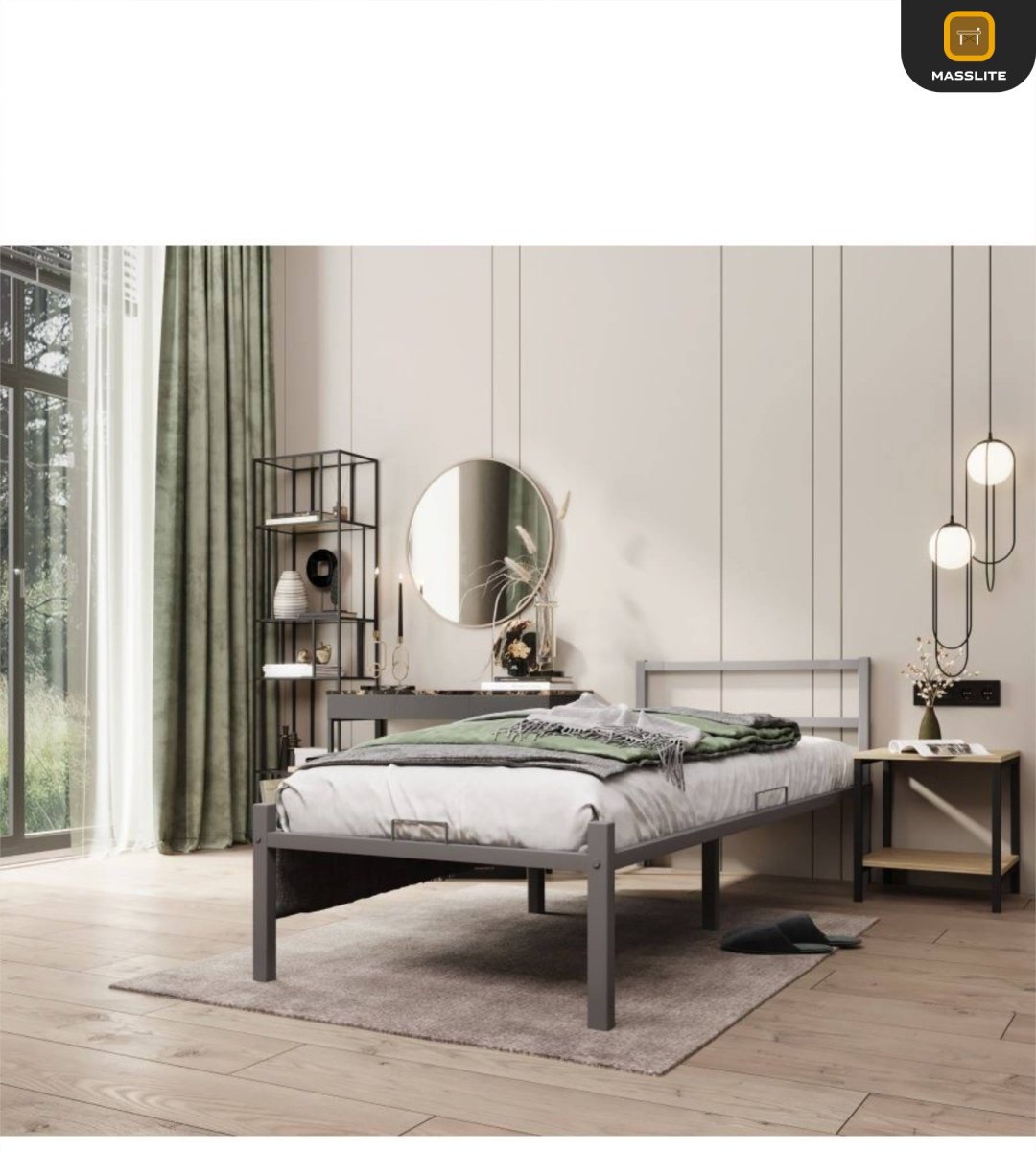 Кровать MassLite АМ-1000139 односпальная, 80x200 см (без матраса, без подъёмного механизма) серый купить,NaN