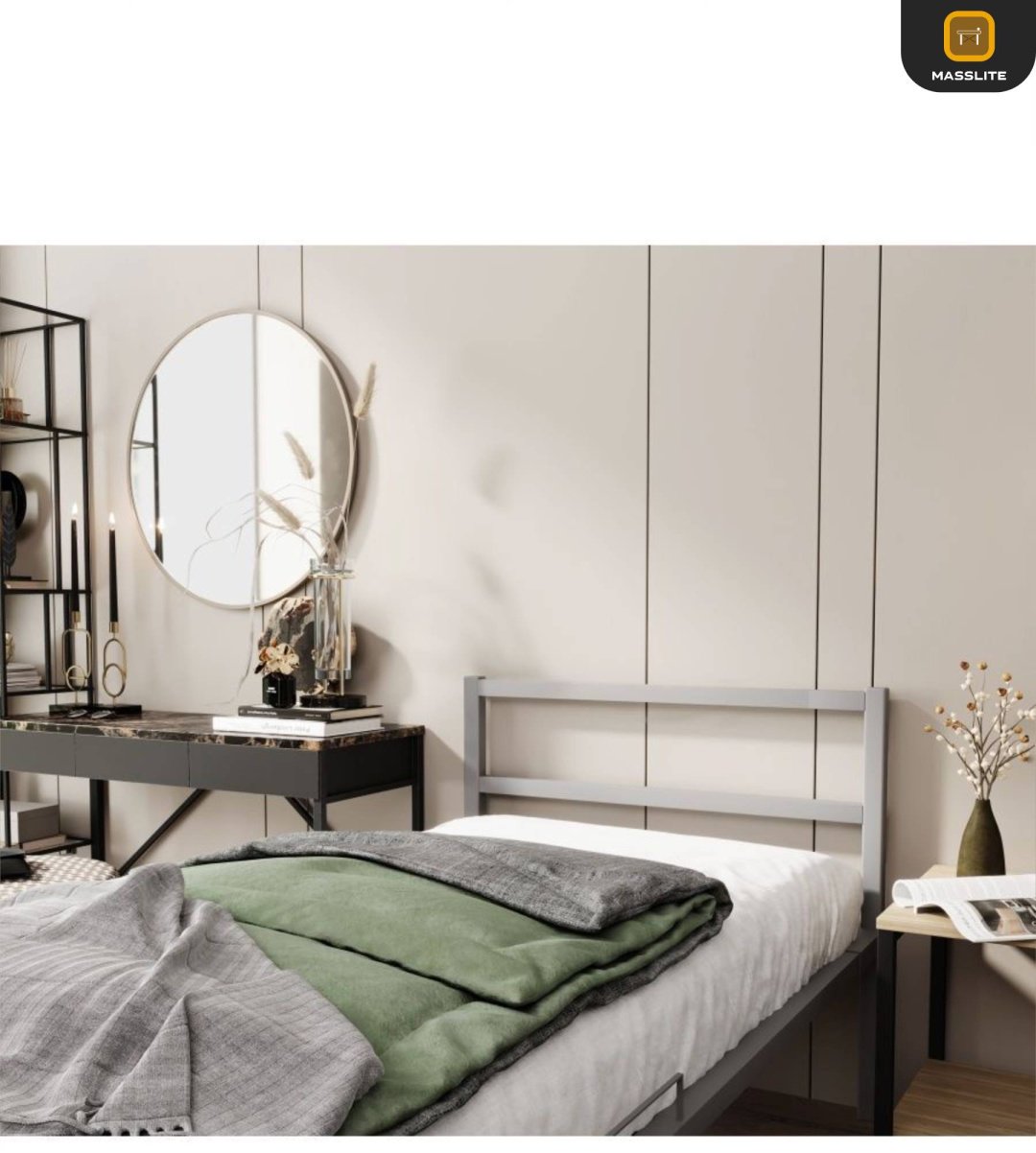 Кровать MassLite АМ-1000139 односпальная, 80x200 см (без матраса, без подъёмного механизма) серый купить,NaN