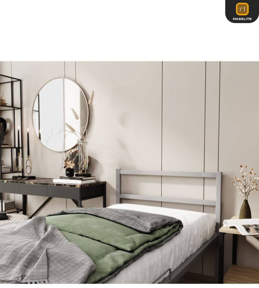 Кровать MassLite АМ-1000139 односпальная, 80x200 см (без матраса, без подъёмного механизма) серый купить,NaN