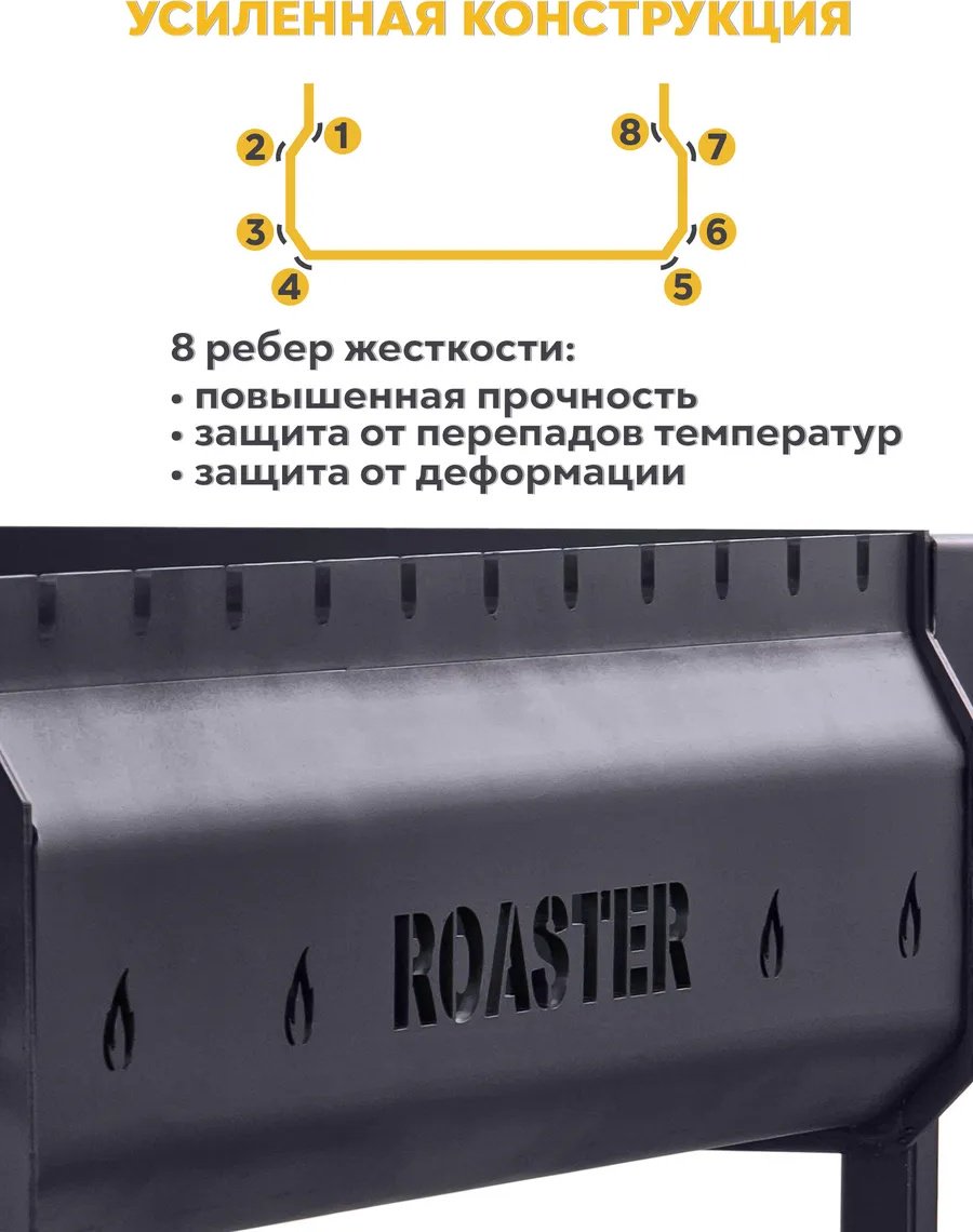 Мангал ROASTER полустационарный встроенный термометр; крышка; колеса купить,NaN