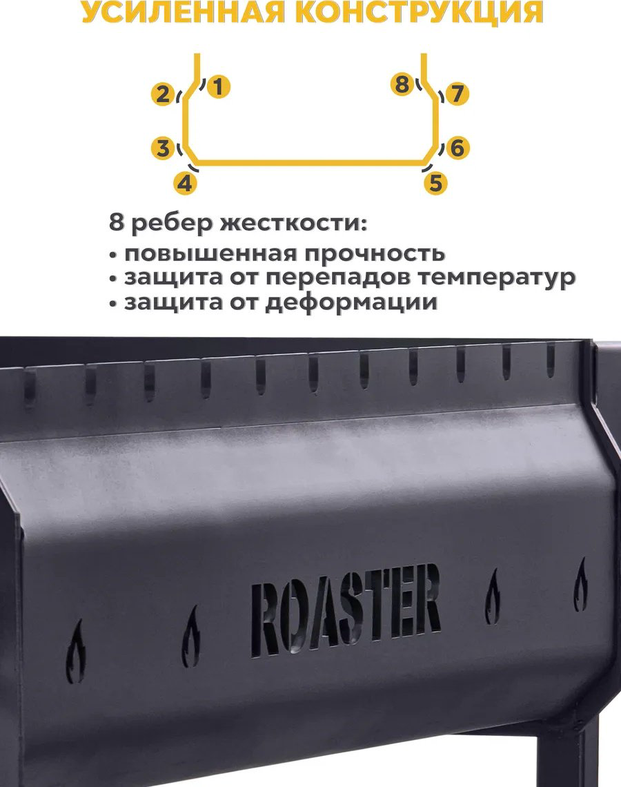 Мангал ROASTER полустационарный встроенный термометр; крышка; колеса купить,NaN