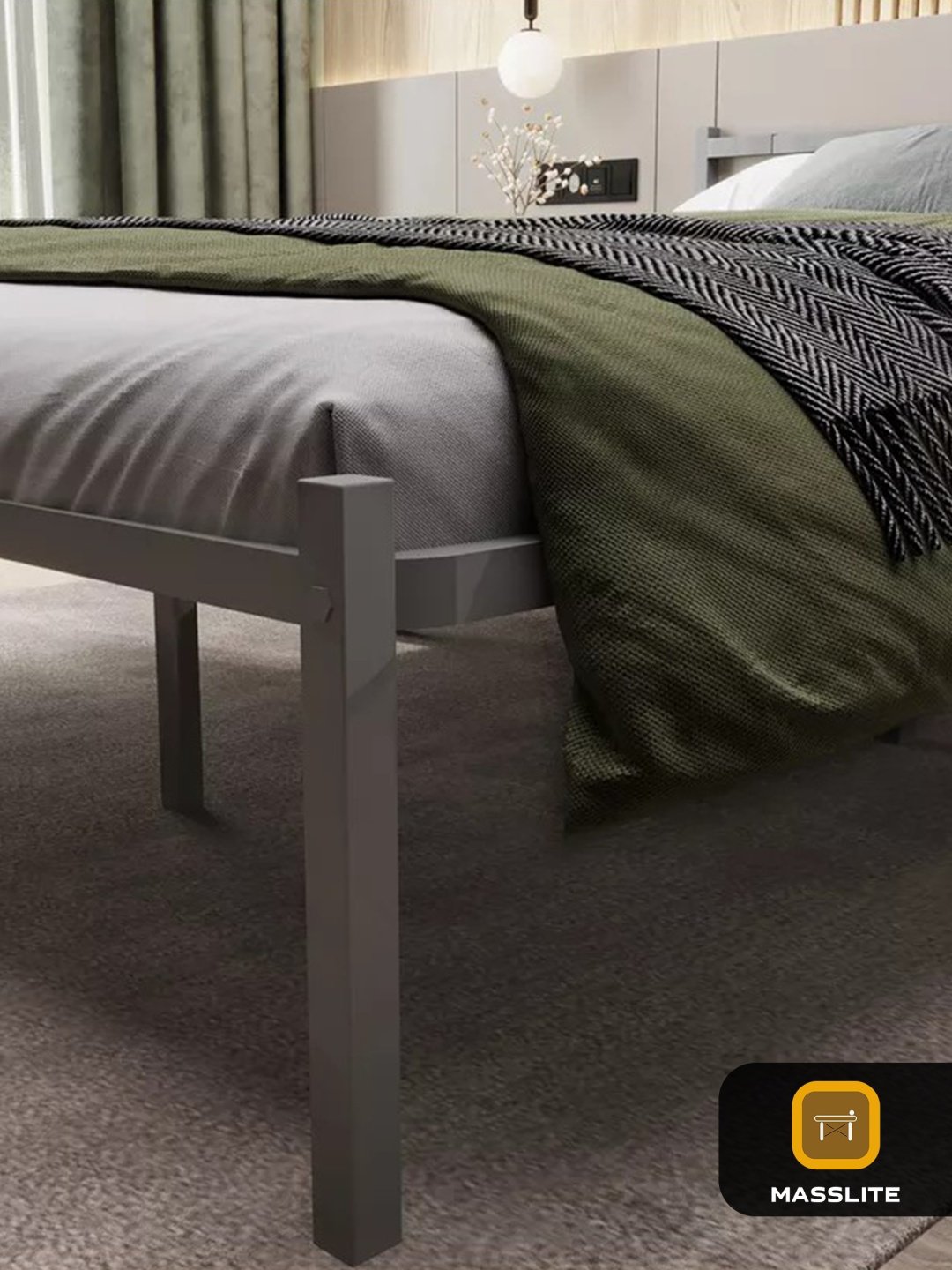 Кровать MassLite АМ-1000136 двуспальная, 140x200 см (без матраса, без подъёмного механизма) серый купить,NaN
