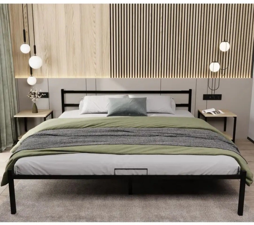 Кровать MassLite 159571970 двуспальная, 180x200 см (без матраса, без подъёмного механизма) черный купить,NaN