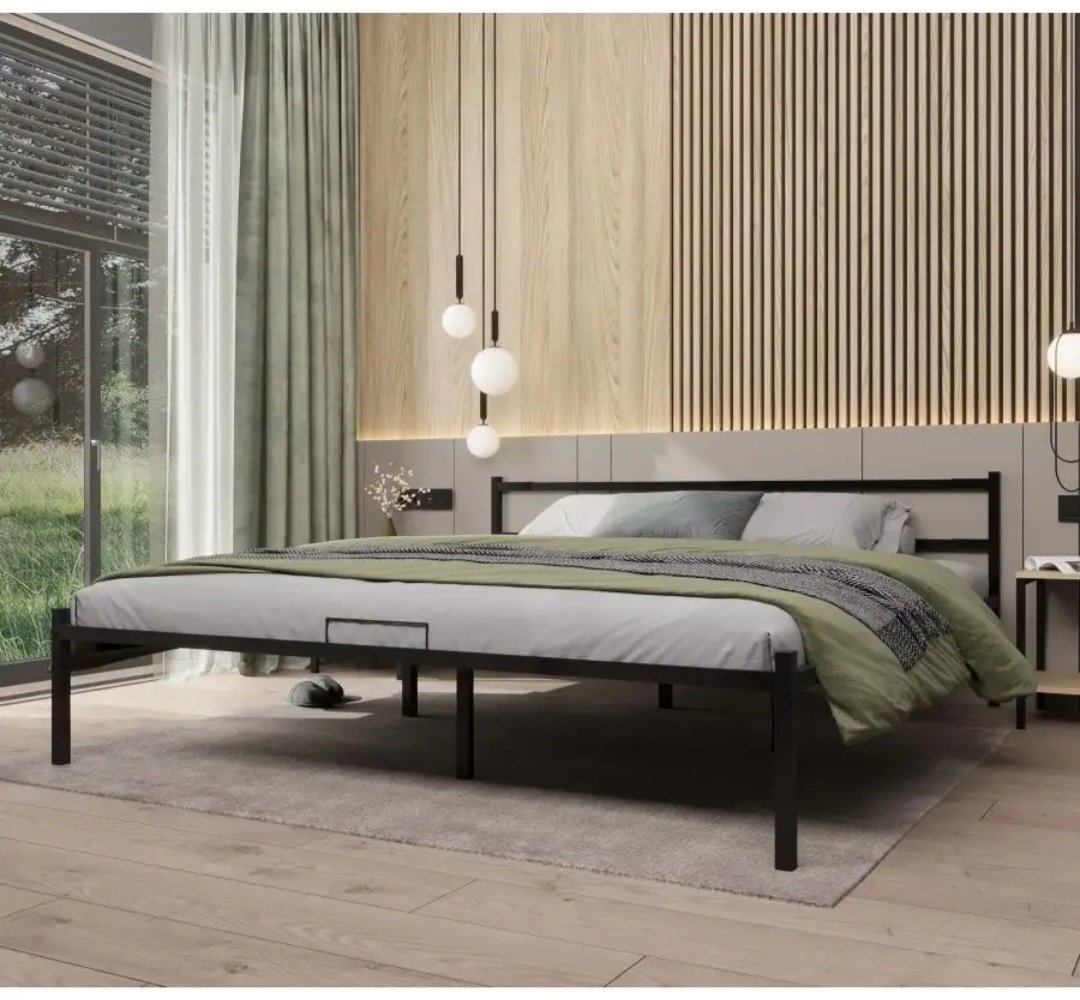 Кровать MassLite 159571970 двуспальная, 180x200 см (без матраса, без подъёмного механизма) черный купить,NaN