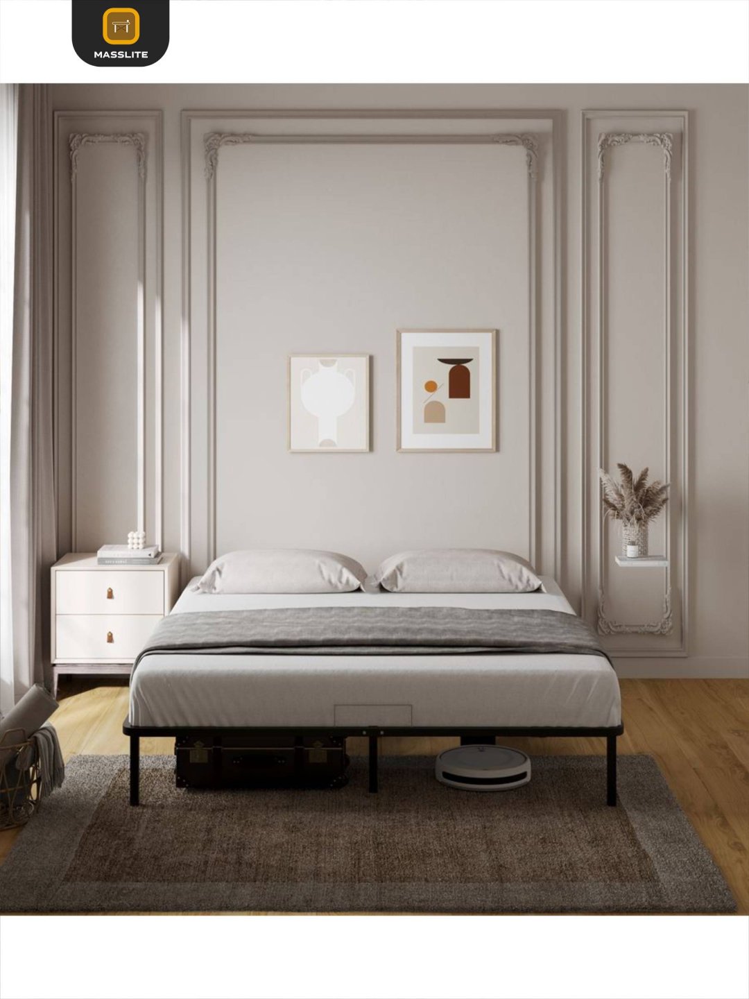 Кровать MassLite АМ-1000145 двуспальная, 180x200 см (без матраса, без подъёмного механизма) черный купить,NaN