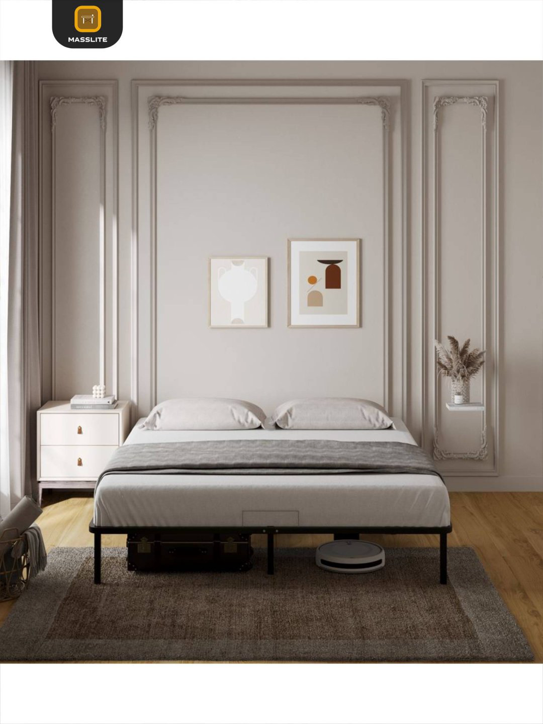 Кровать MassLite АМ-1000145 двуспальная, 180x200 см (без матраса, без подъёмного механизма) черный купить,NaN