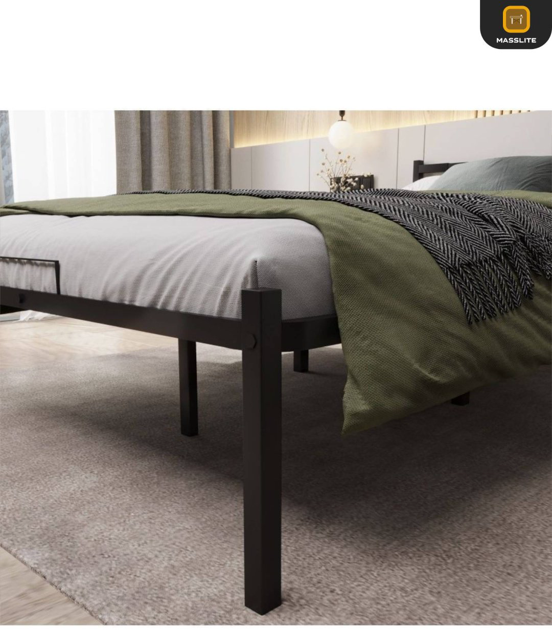 Кровать MassLite АМ-1000128 двуспальная, 120x200 см (без матраса, без подъёмного механизма) черный купить,NaN
