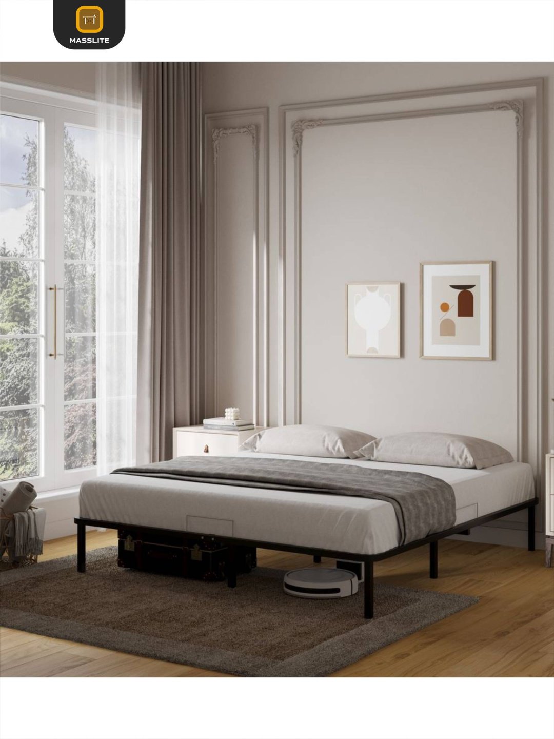 Кровать MassLite АМ-1000145 двуспальная, 180x200 см (без матраса, без подъёмного механизма) черный купить,NaN