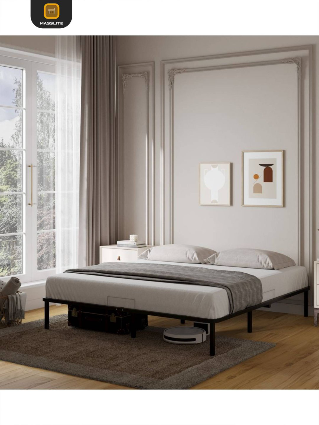 Кровать MassLite АМ-1000145 двуспальная, 180x200 см (без матраса, без подъёмного механизма) черный купить,NaN