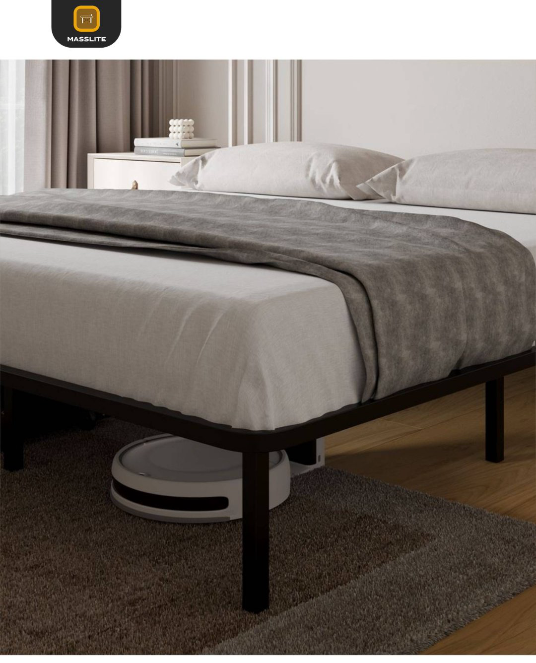 Кровать MassLite АМ-1000145 двуспальная, 180x200 см (без матраса, без подъёмного механизма) черный купить,NaN