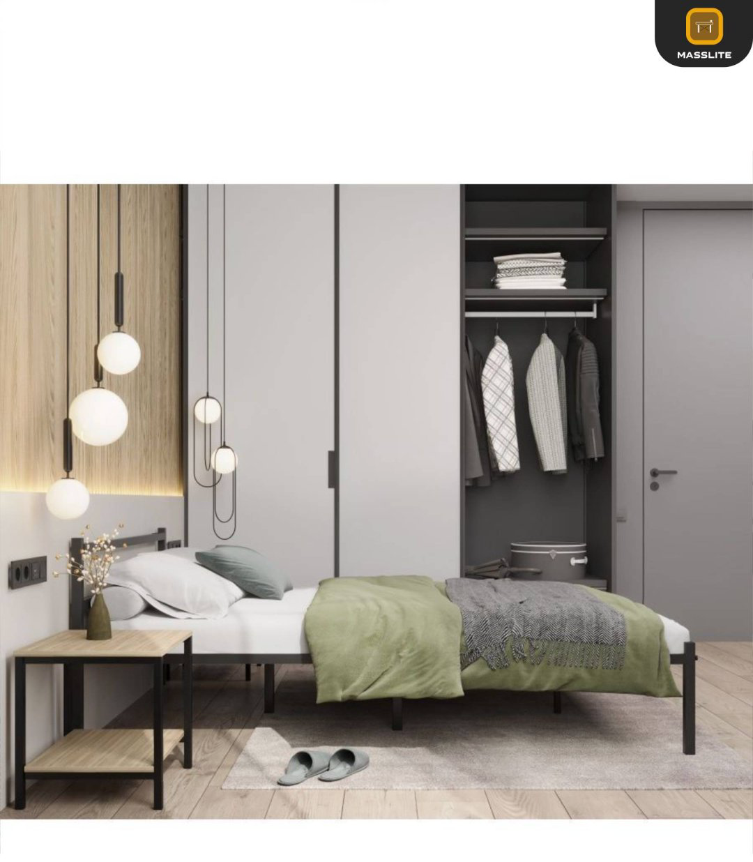 Кровать MassLite АМ-1000128 двуспальная, 120x200 см (без матраса, без подъёмного механизма) черный купить,NaN