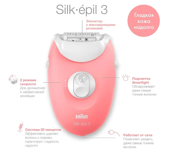 Эпилятор Braun Silk-epil 3 3-176 розовый - ForteMarket Эпилятор Braun Silk-epil 3 3-176 розовый купить,0