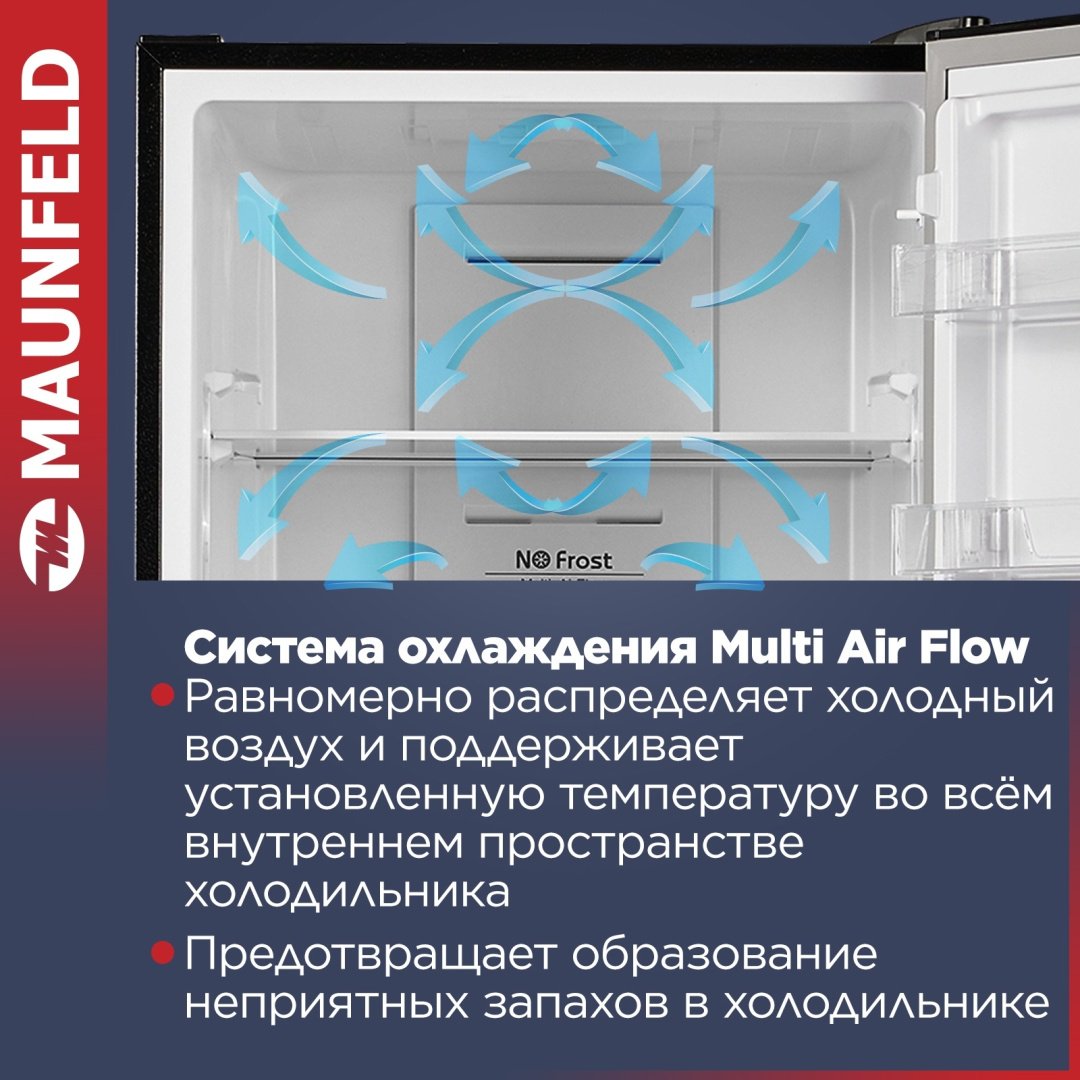 Холодильник MAUNFELD MFF200NFSB10 Inverter черный купить,NaN