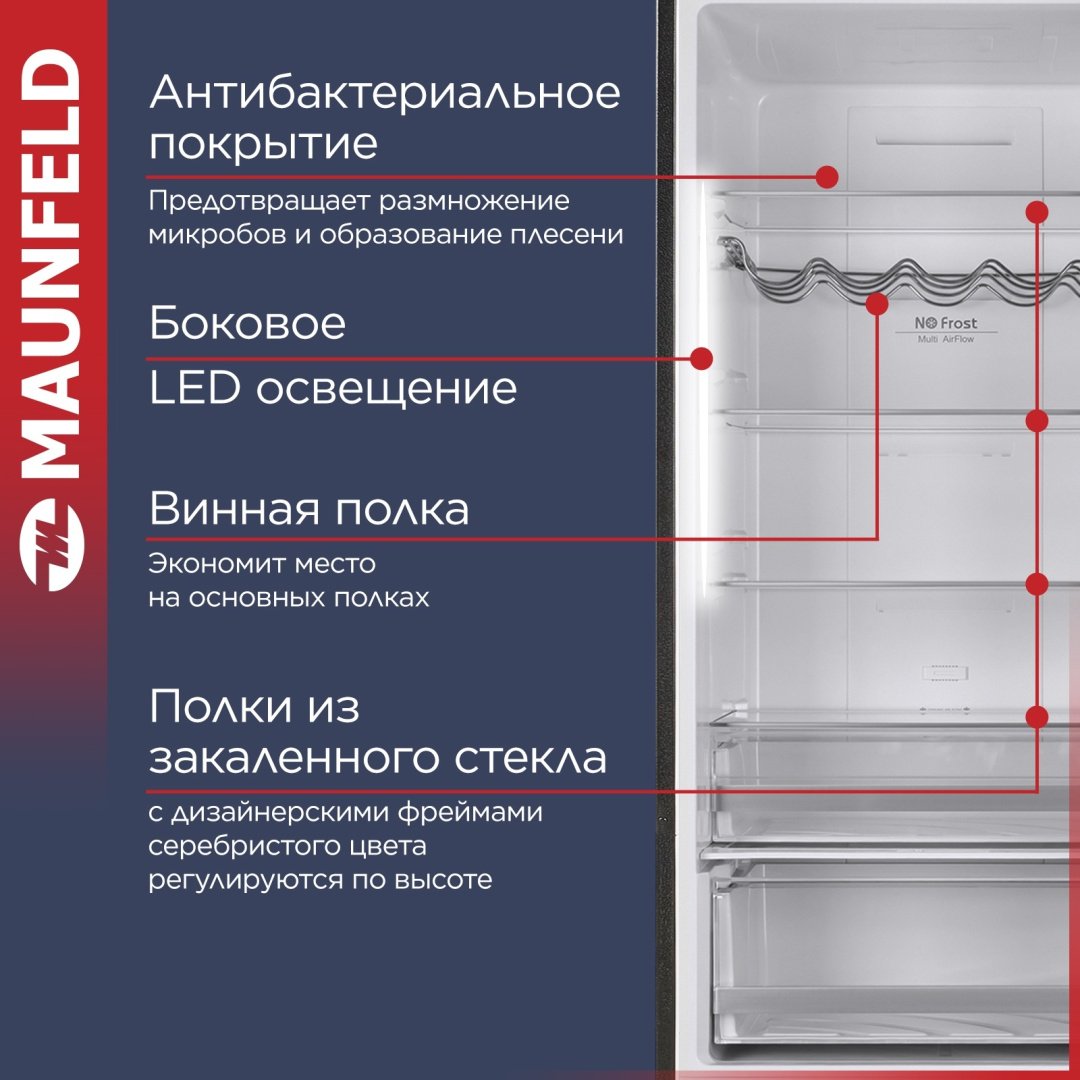 Холодильник MAUNFELD MFF200NFSB10 Inverter черный купить,NaN