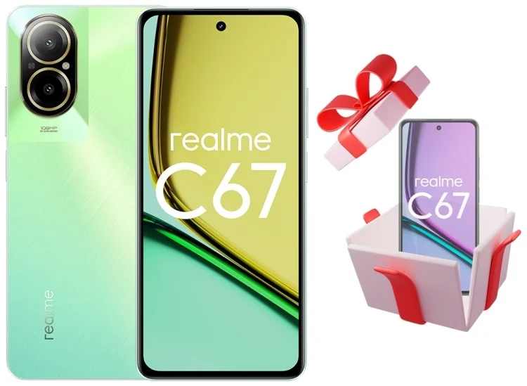 Смартфон Realme C67 4G 6/128Gb Sunny Oasis + Подарок Смартфон Realme C67 4G 6/128Gb Black Rock