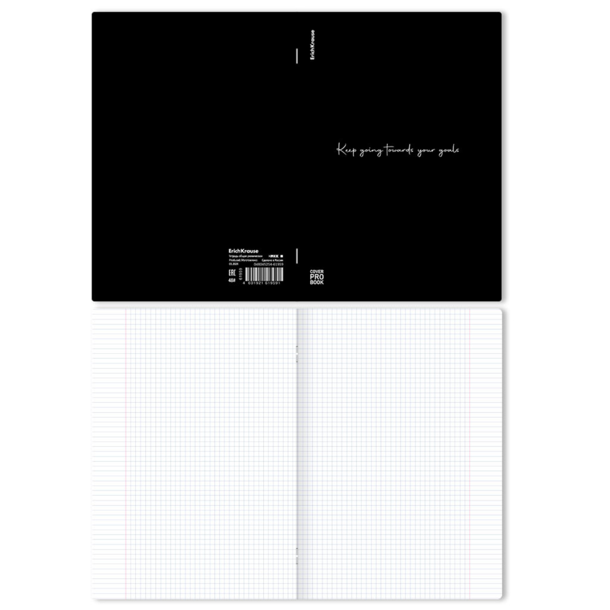 Тетрадь общая ученическая с пластиковой обложкой на скобе ErichKrause CoverProBook Words, черный, А4, 48 листов, клетка