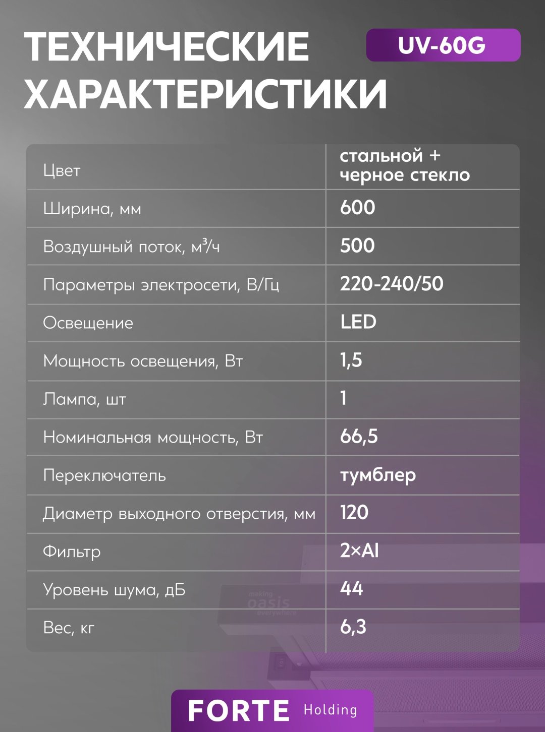 Вытяжка Oasis UV-60G черный купить,36200