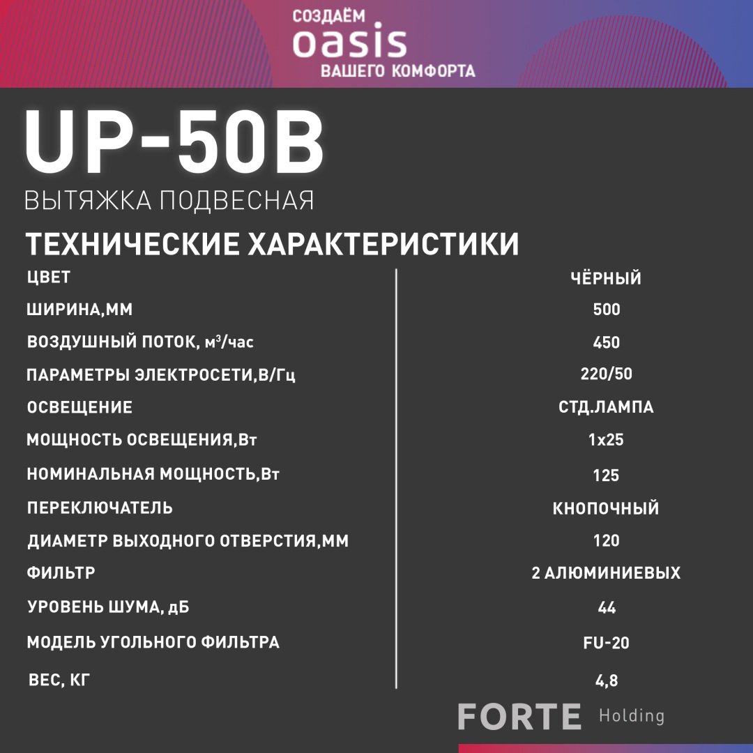 Вытяжка Oasis UP-50B черный купить,42700