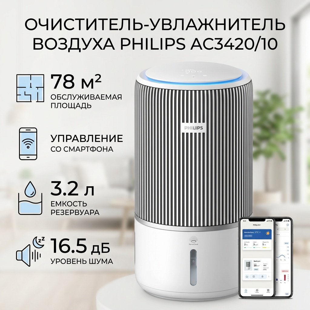 Очиститель воздуха Philips AC3420/10 белый купить,300000