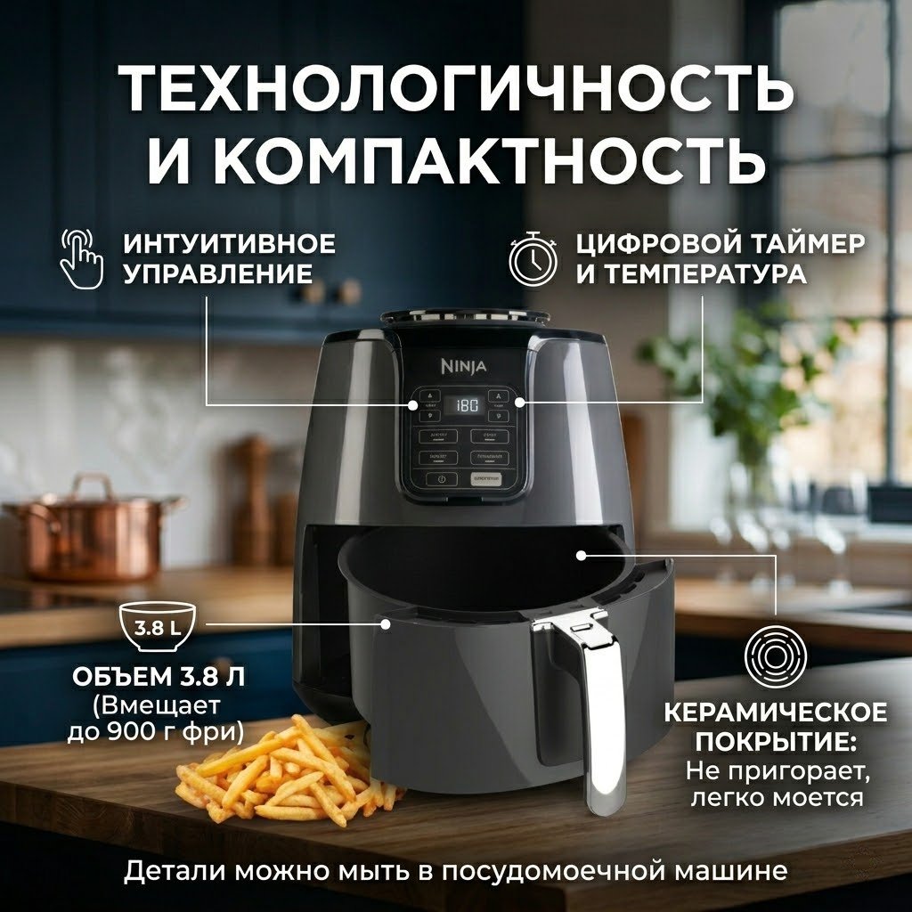 Аэрогриль Ninja AF100ME 3.8 л серый