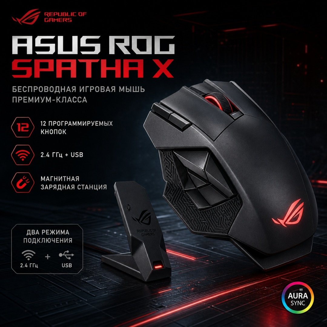 Мышь ASUS ROG SPATHA X черный купить,130000