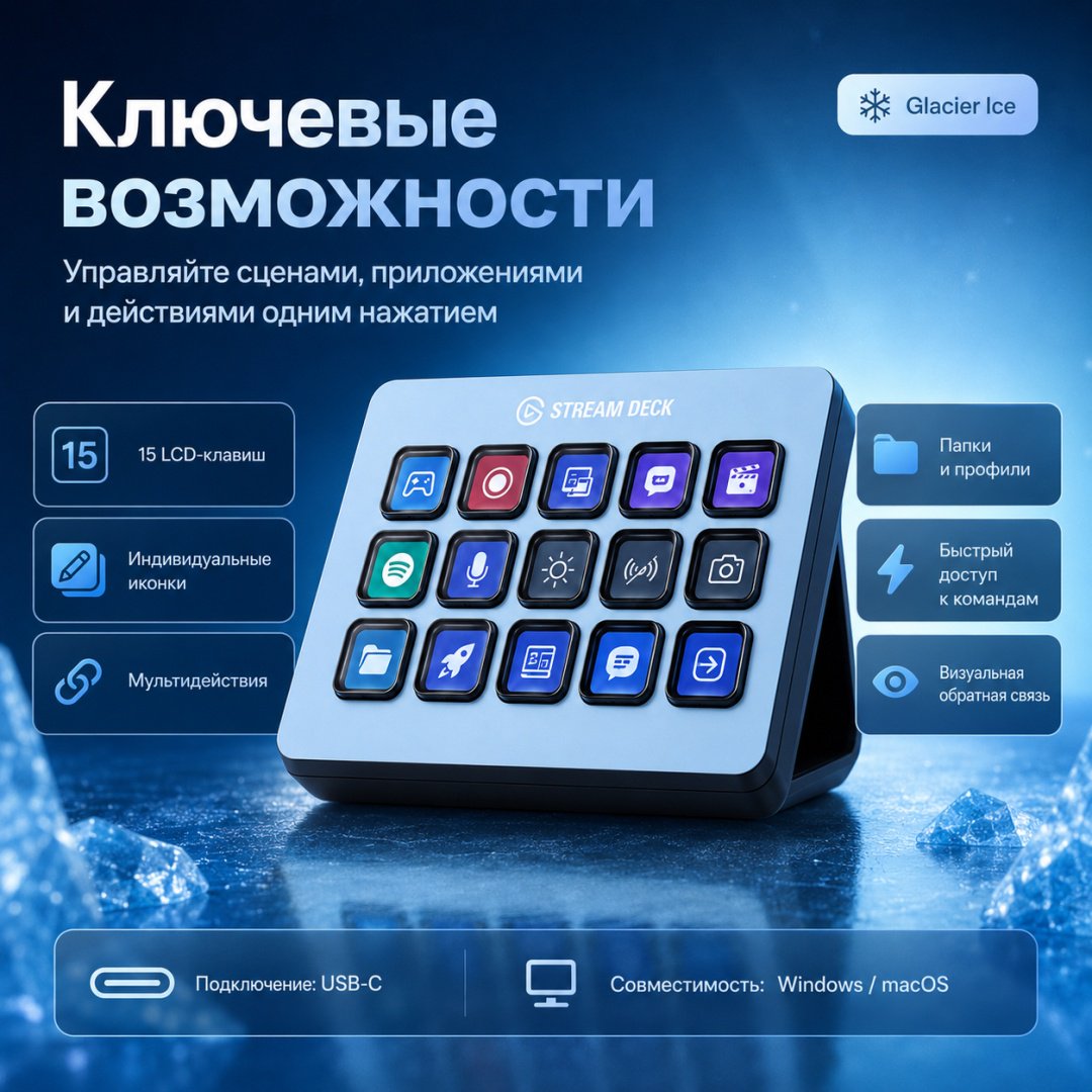 Контроллер для стриминга Elgato Stream Deck 15 Glacier Ice голубой