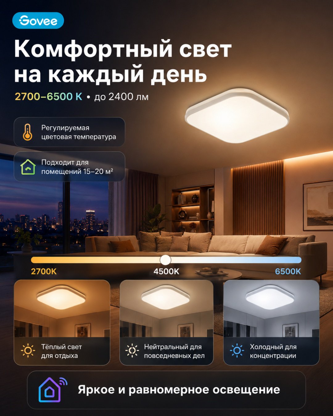 Светильник потолочный Govee LED 24 Вт белый