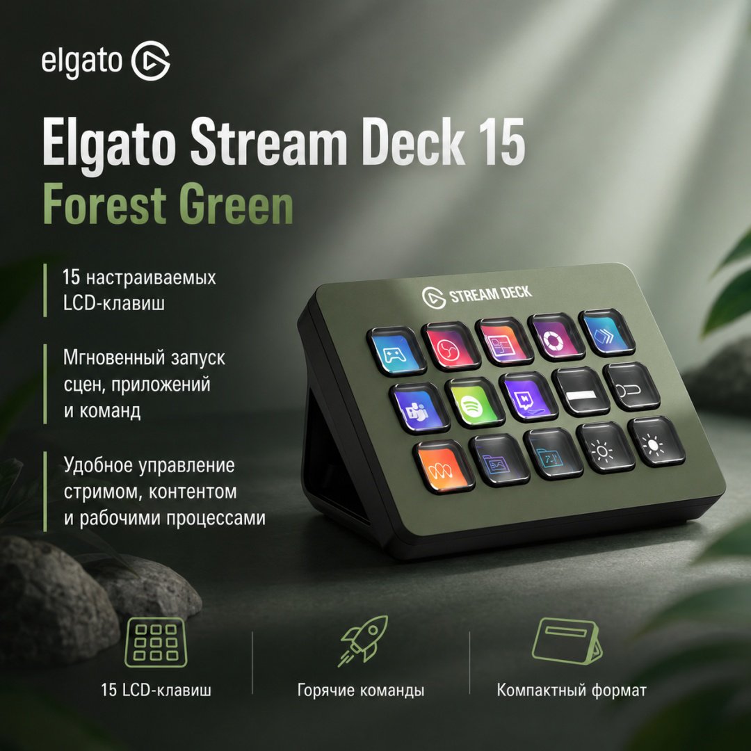 Контроллер для стриминга Elgato Stream Deck 15 зеленый