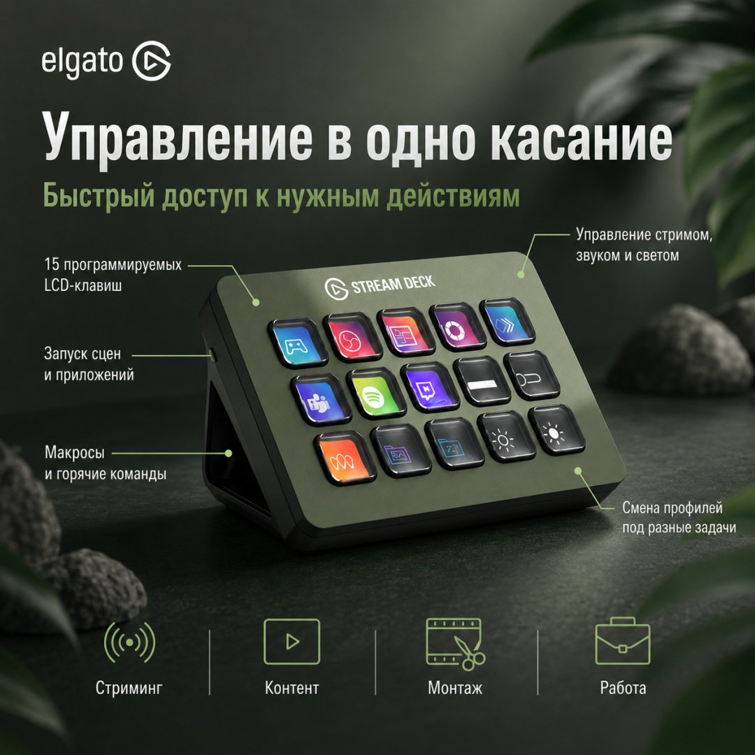 Контроллер для стриминга Elgato Stream Deck 15 зеленый