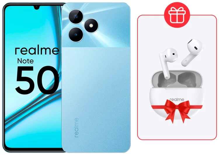 Смартфон Realme Note 50 4/256Gb Sky Blue + Подарок Наушники Realme Buds T01 White
