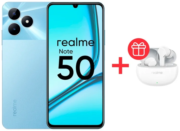 Смартфон Realme Note 50 4/128Gb Sky Blue + Подарок Наушники Realme Buds T110 White