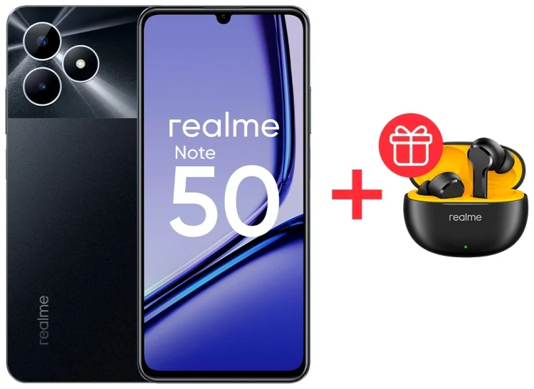 Смартфон Realme Note 50 3/64Gb Midnight Black + Подарок Наушники Realme Buds T110 Black