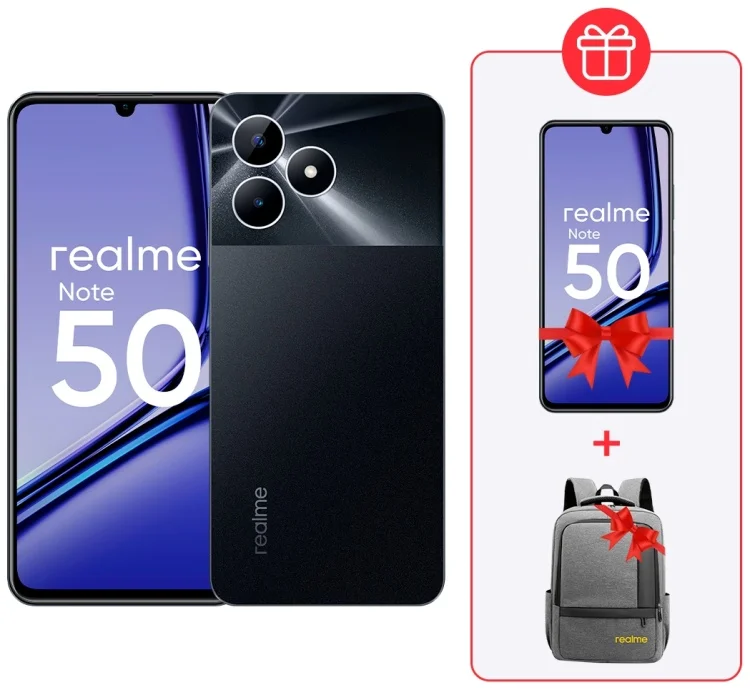 Смартфон Realme Note 50 3/64Gb Midnight Black + Подарок Cмартфон Realme Note 50 3/64Gb Midnight Black + Рюкзак Realme Grey  купить,NaN