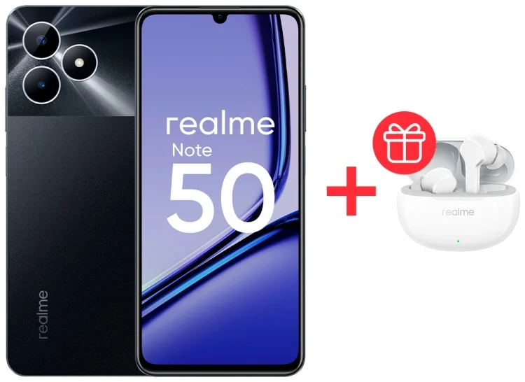 Смартфон Realme Note 50 3/64Gb Midnight Black + Подарок Наушники Realme Buds T110 White купить,NaN