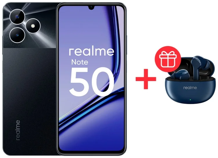 Смартфон Realme Note 50 4/128Gb Midnight Black + Подарок Наушники Realme Buds T110 Blue купить,NaN
