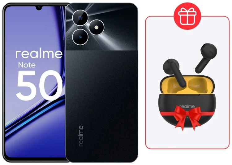 Смартфон Realme Note 50 3/64Gb Midnight Black + Подарок Наушники Realme Buds T01 Black