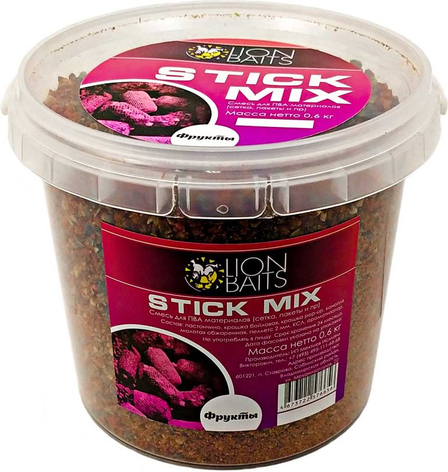 Прикормка Lion Baits Stick mix ведро LBSM-013 Фрукты 0.6 кг купить,NaN