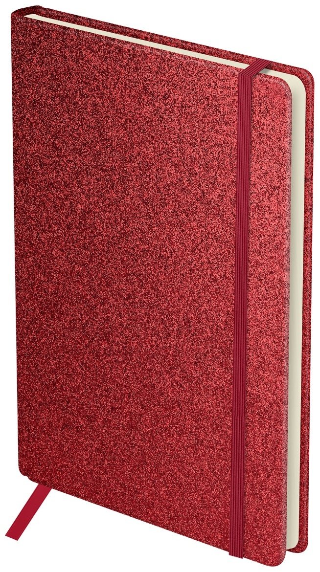 Ежедневник недатированный, А5, 136л., твердый переплет, диз. картон, BG "Glitter. Red", красный, на резинке, карман купить,NaN