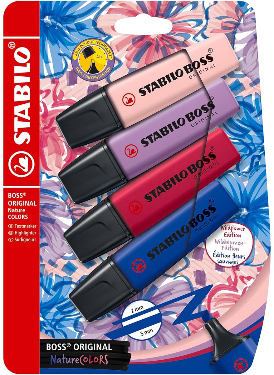 Маркер STABILO Boss Wildflower Edition, 4 шт, 2 мм, мультиколор купить,NaN