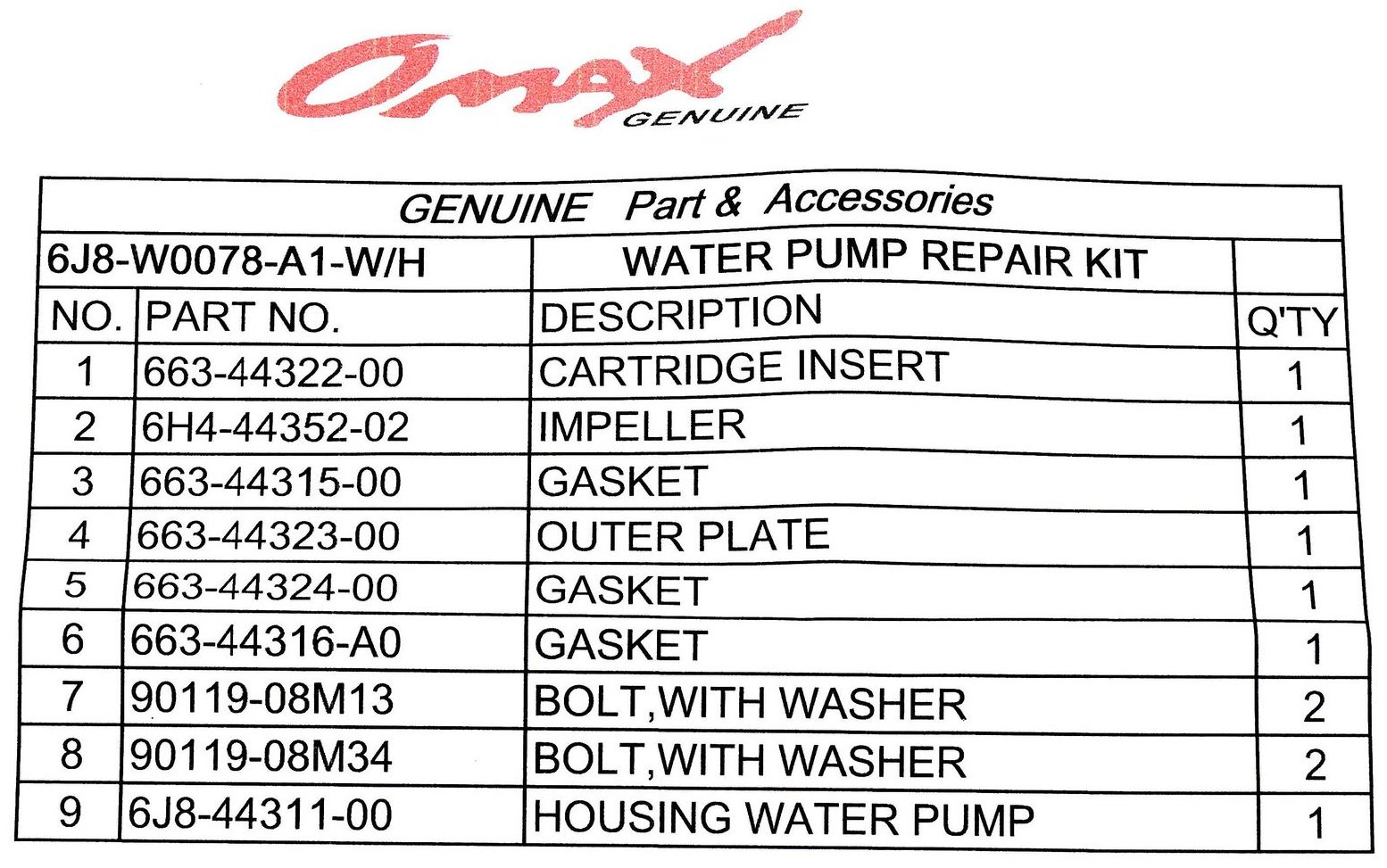 Ремкомплект OMAX 6J8W0078A2_WH_OM купить,NaN