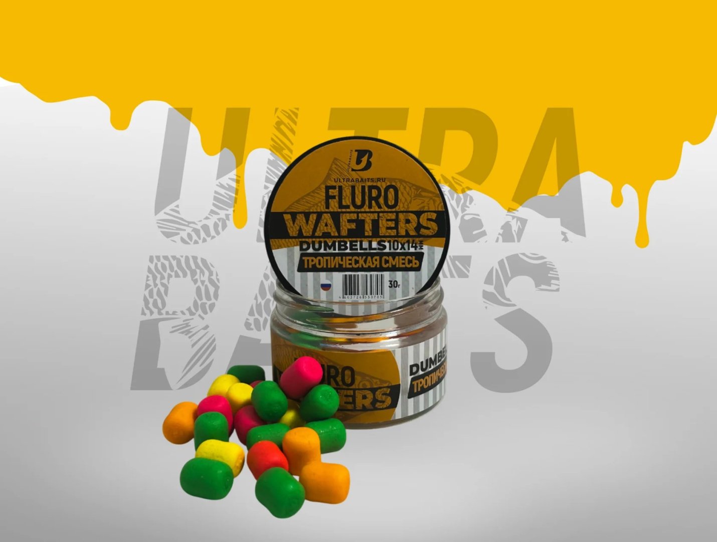 Прикормка ULTRABAITS дамбелсы WAFTERS 10*14мм Тропическая смесь 0.03 кг купить,NaN
