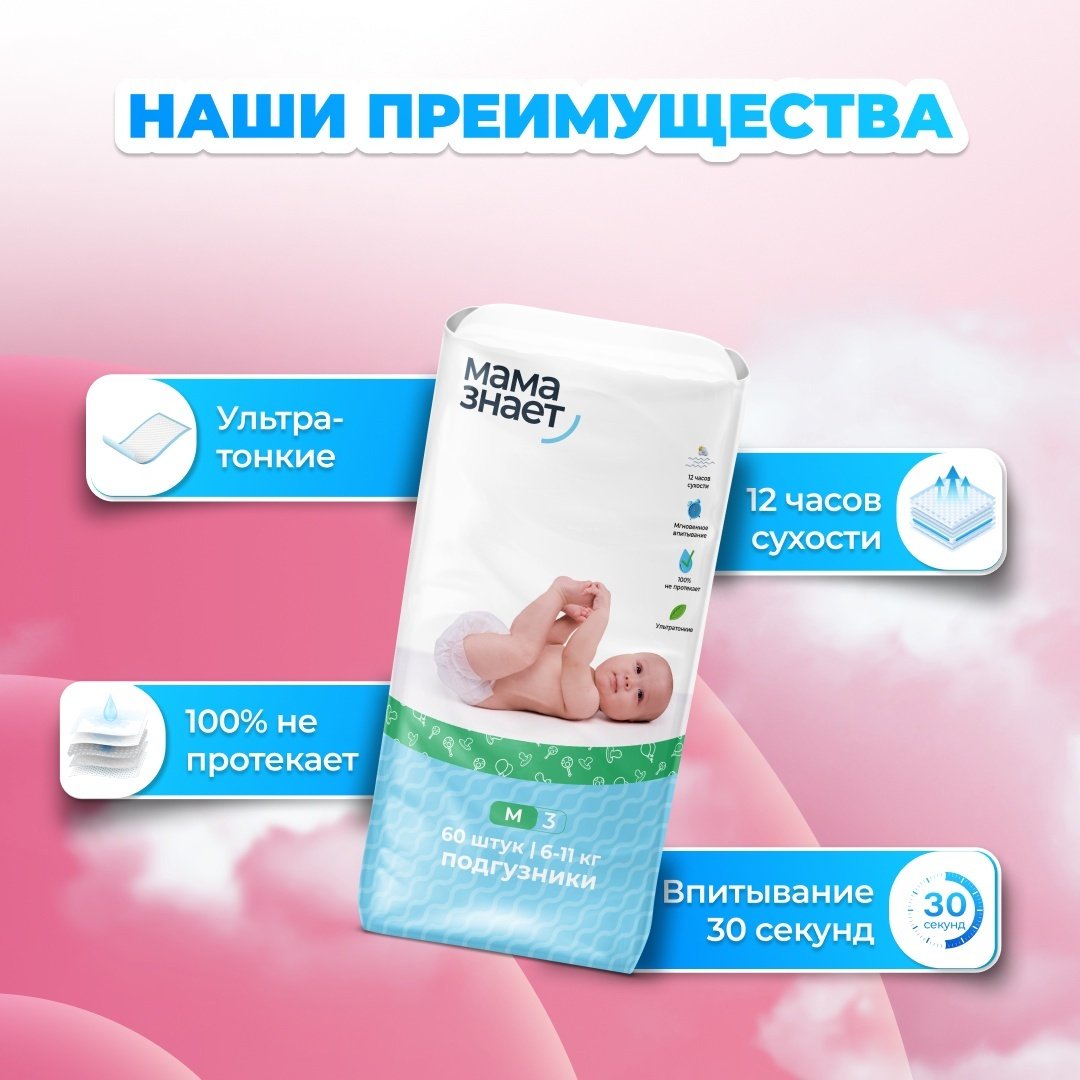 Подгузники Мама Знает XXL, 42 шт купить,NaN