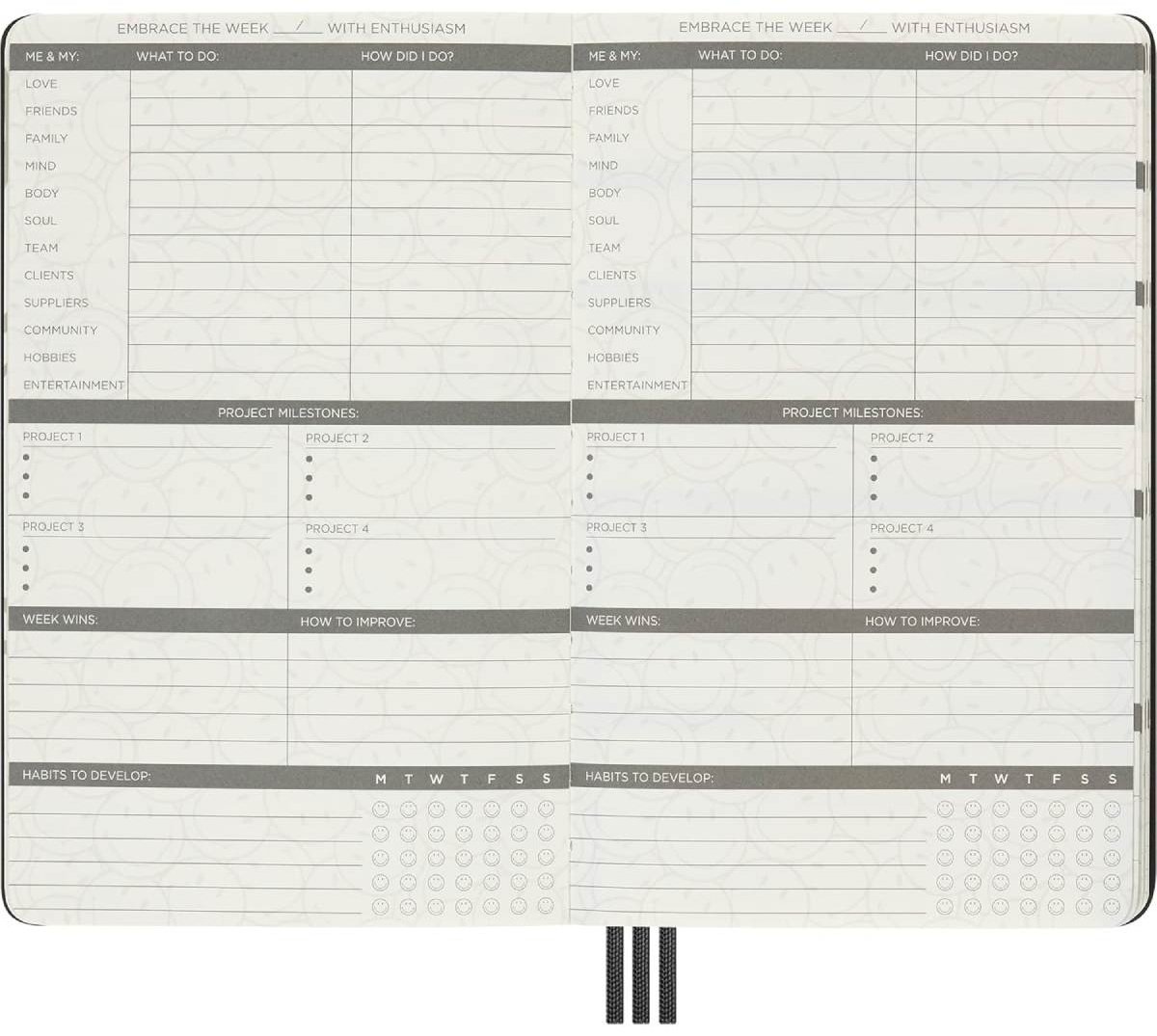 Еженедельник Moleskine смайлик, A5, 240 л, черный купить,NaN