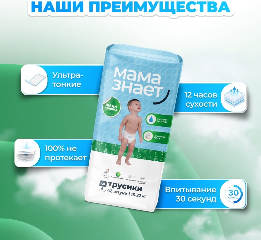 Подгузники-трусики Мама Знает XXL, 42 шт купить,NaN