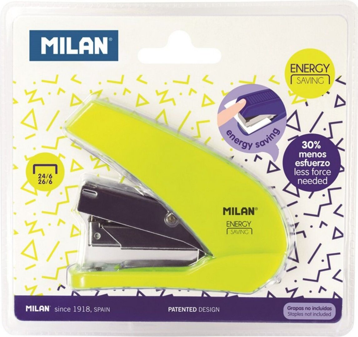 Степлер Milan Energy 191071Y, размер скобы № 24/6, № 26/6, желтый купить,NaN