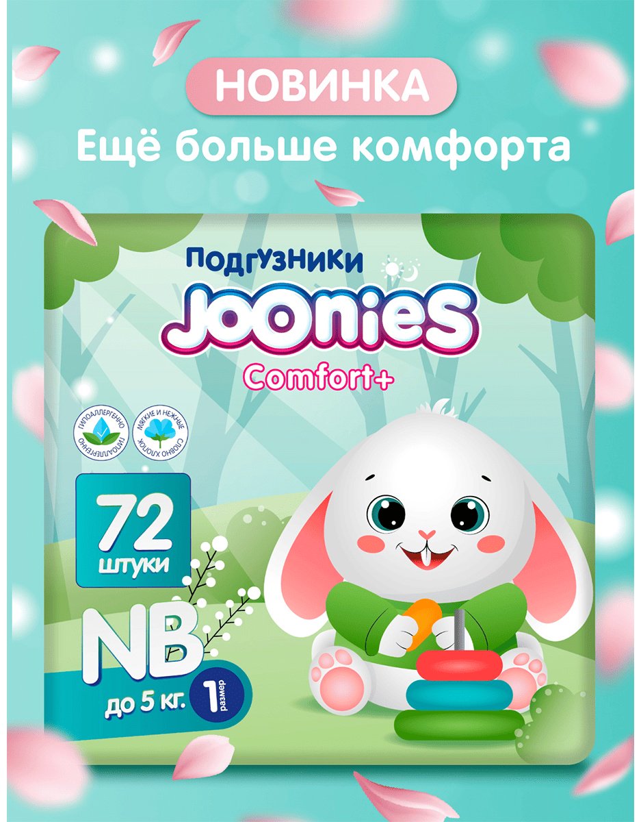 Подгузники Joonies Comfort+ NB 1-5 кг 72 шт купить,NaN