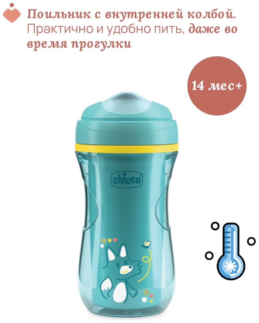 Термочашка Chicco, 266 мл, бирюзовый купить,NaN