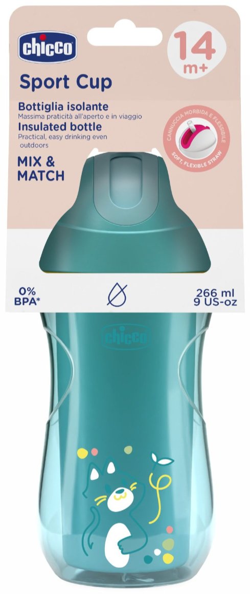 Поильник с трубочкой Chicco, 266 мл, бирюзовый купить,NaN