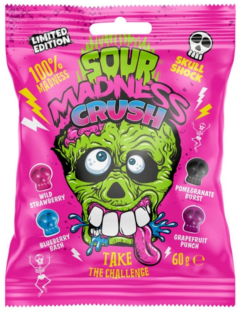 Конфеты леденцы Madness Sour Crush с очень кислым вкусом 60 г купить,NaN
